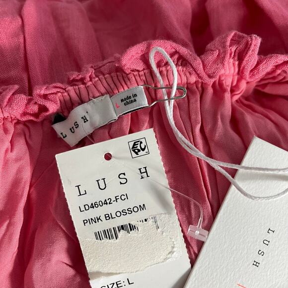 Lush Pink Blossom Lace Tie Back Square Neck Tiered Sleeveless Mini Dress LG NWT - Picture 3 of 12